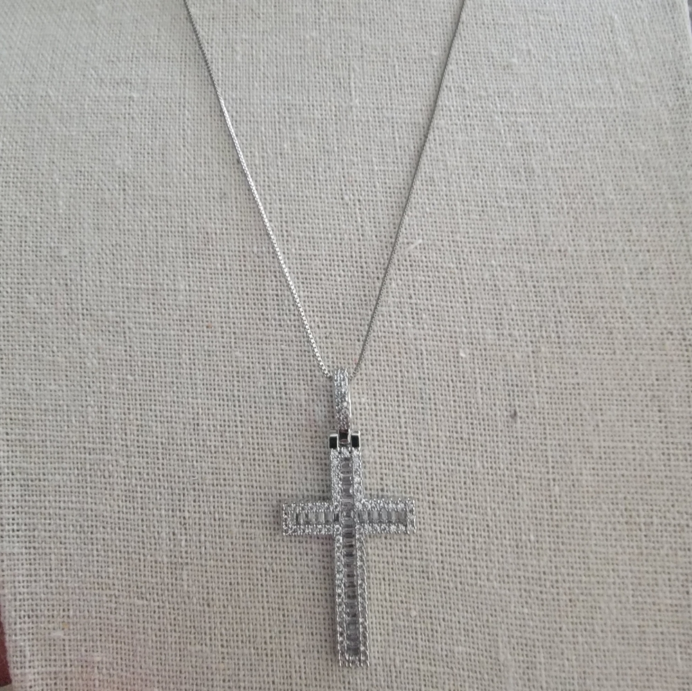 White gold dipped CZ Cross necklace